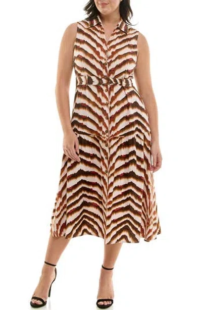 Nicole Miller Belted Sleeveless Shirtdress In Brown