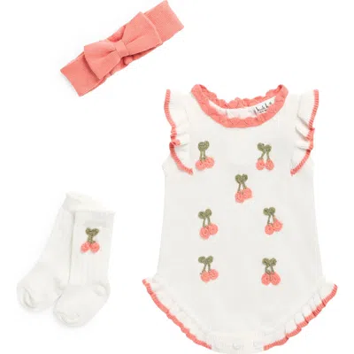 Nicole Miller Babies'  Berry Embroidered Sweater Romper, Headband & Socks Set In Multi