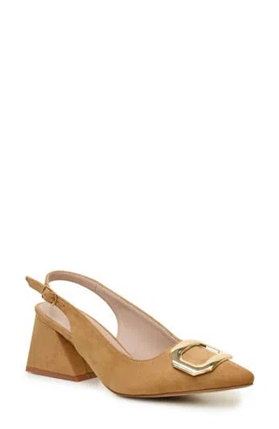 Nicole Miller Block Heel Slingback Pump In Sand Suede