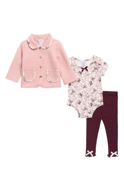 Nicole Miller Babies'  Bodysuit, Jacket & Leggings Set In Pink