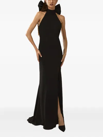 Nicole Miller Bow-detail Halterneck Dress In Black