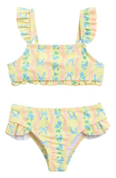 Nicole Miller Babies'  Bow Floral Two-piece Swimsuit In Yellow