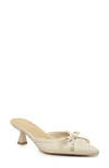 Nicole Miller Bow Kitten Heel Mule In Beige Smooth