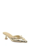 Nicole Miller Bow Kitten Heel Mule In Gold Distressed