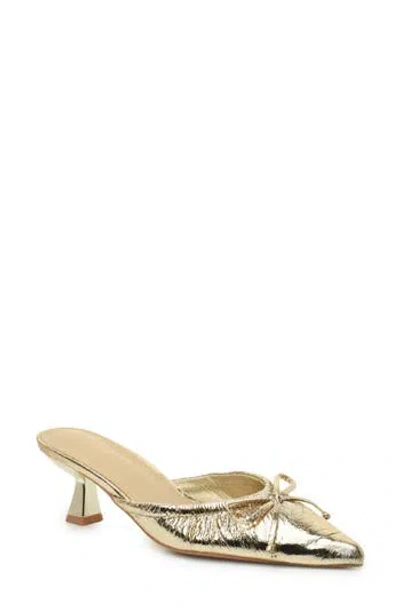 Nicole Miller Bow Kitten Heel Mule In Gold Distressed