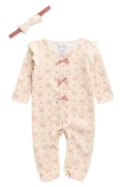 Nicole Miller Babies'  Bow Print Footie & Headband Set In Multi