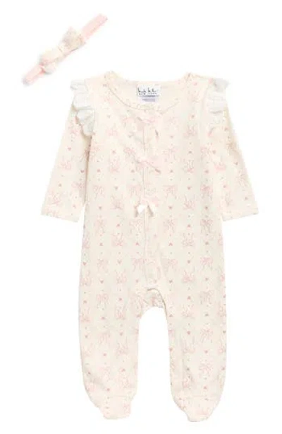 Nicole Miller Babies'  Bow Print Footie & Headband Set In White