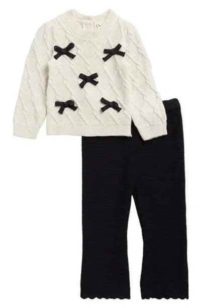 Nicole Miller Babies'  Bow Pullover Sweater & Knit Pants Set In Multi