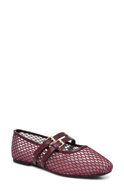 Nicole Miller Buckled Mesh Flat In Burgundy