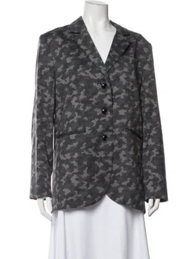 Pre-owned Nicole Miller Camouflage Print Blazer In Grey