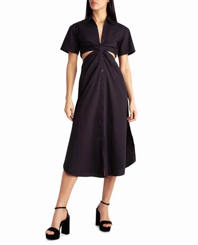 Nicole Miller Caroline Poplin Midi Shirt Dress In Very Black