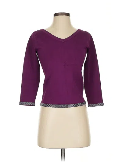 Pre-owned Nicole Miller Collection 3/4 Sleeve Top Purple V-neck Tops