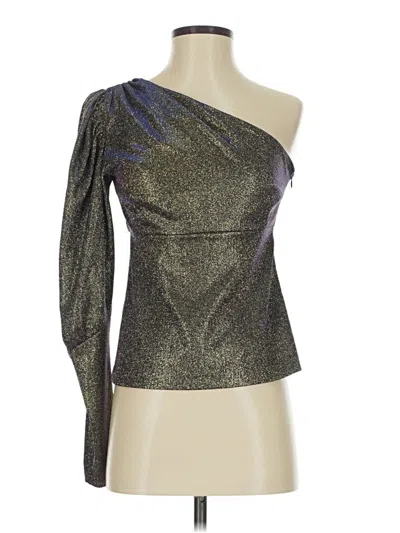 Pre-owned Nicole Miller Collection Long Sleeve Top Silver Metallic Pattern One Shoulder Neckline Tops