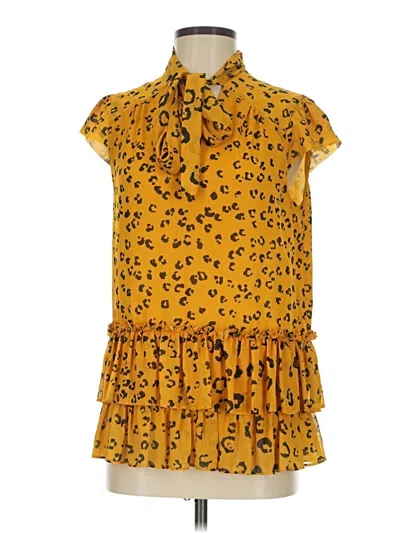 Pre-owned Nicole Miller Collection Short Sleeve Blouse In Yellow