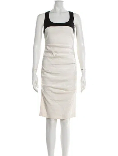 Pre-owned Nicole Miller Colorblock Pattern Knee-length Dress In White