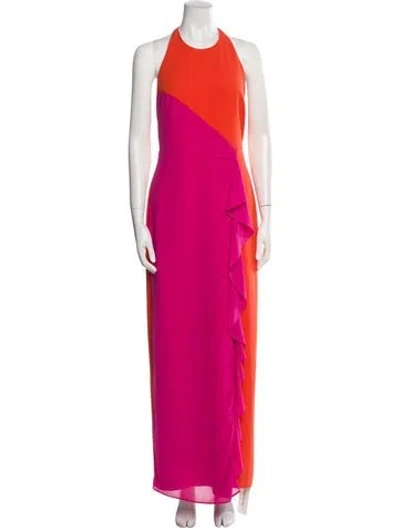 Pre-owned Nicole Miller Colorblock Pattern Long Dress In Pink