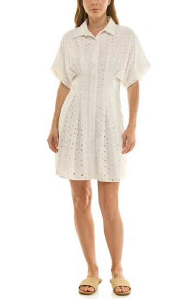 Nicole Miller Cotton Broderie Anglaise Mini Shirtdress In Neutral