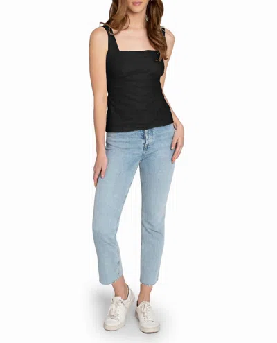 Nicole Miller Cotton Metal Square Neck Cami In Black