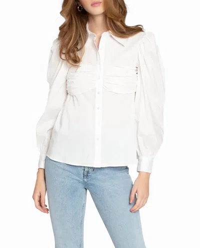 Nicole Miller Cotton Poplin Button Down Top In White