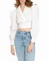 Nicole Miller Cotton Poplin Wrap Top In Wwhite In Multi