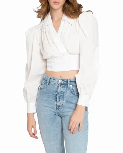 Nicole Miller Cotton Poplin Wrap Top In Wwhite In Multi