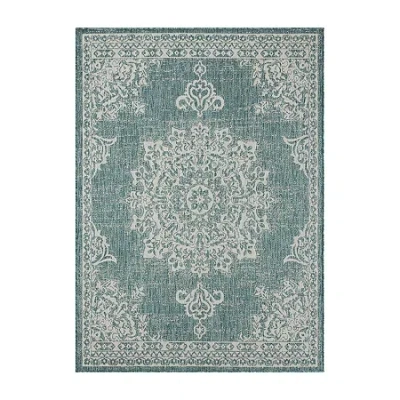 Nicole Miller Country Azalea Medallion Uv Protection Washable Outdoor Rectangular Area Rug In Blue
