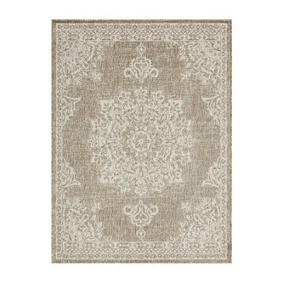 Nicole Miller Country Azalea Medallion Uv Protection Washable Outdoor Rectangular Area Rug In Sand