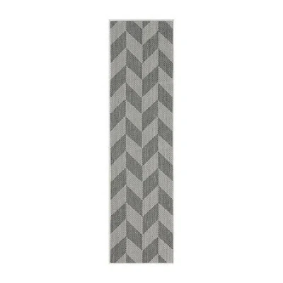 Nicole Miller Country Calla Herringbone Washable 1'9" X 7'2" Outdoor Rectangular Runner In Black