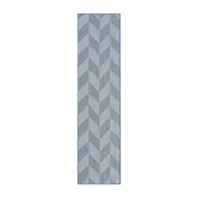Nicole Miller Country Calla Herringbone Washable 1'9" X 7'2" Outdoor Rectangular Runner In Blue