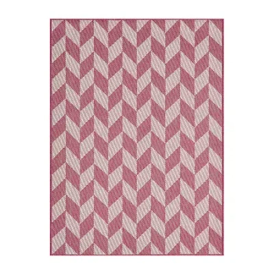 Nicole Miller Country Calla Herringbone Washable Outdoor Rectangular Area Rug In Pink