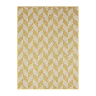 Nicole Miller Country Calla Herringbone Washable Outdoor Rectangular Area Rug In Yellow