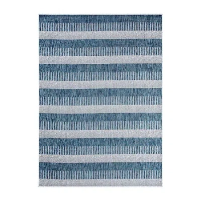 Nicole Miller Country Charlotte Stripe Uv Protection Washable Outdoor Rectangular Area Rug In Blue