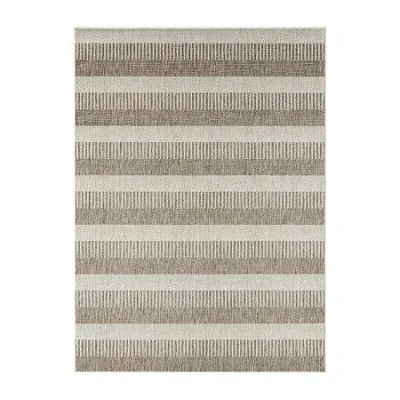 Nicole Miller Country Charlotte Stripe Uv Protection Washable Outdoor Rectangular Area Rug In Sand