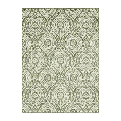 Nicole Miller Country Zoe Damask Outdoor Rectangular Area Rug In Green