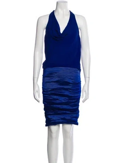 Pre-owned Nicole Miller Cowl Neck Knee-length Dress In Blue