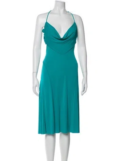 Pre-owned Nicole Miller Cowl Neck Knee-length Dress In Blue