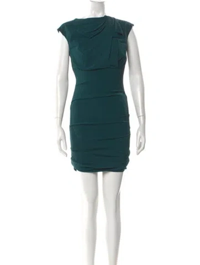 Pre-owned Nicole Miller Cowl Neck Knee-length Dress In Green