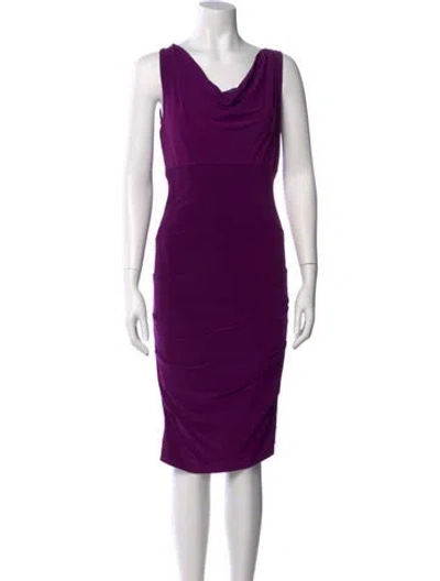 Pre-owned Nicole Miller Cowl Neck Knee-length Dress In Purple
