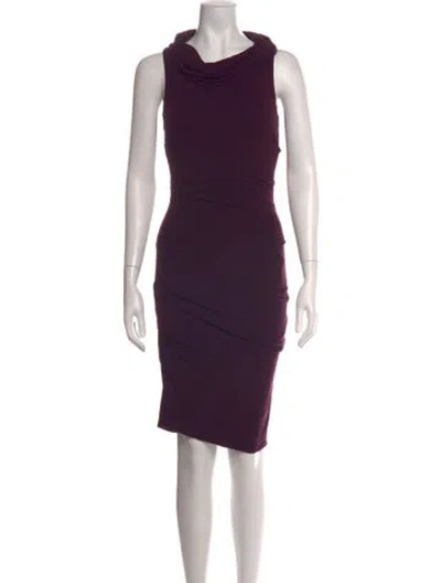 Pre-owned Nicole Miller Cowl Neck Knee-length Dress In Purple