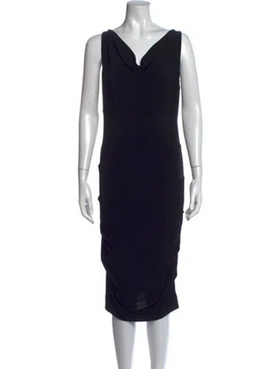 Pre-owned Nicole Miller Cowl Neck Midi Length Dress In Black