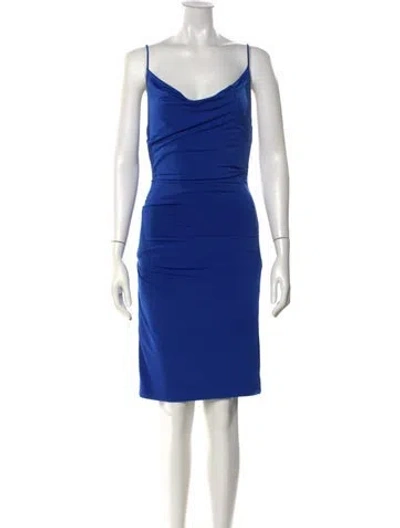 Pre-owned Nicole Miller Cowl Neck Mini Dress In Blue