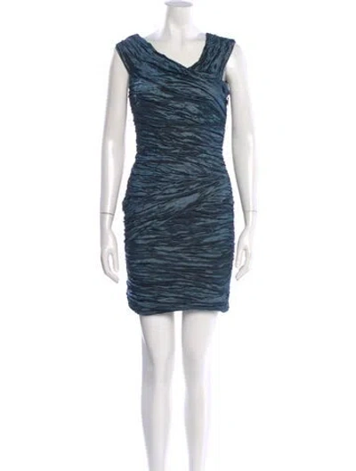 Pre-owned Nicole Miller Cowl Neck Mini Dress In Blue