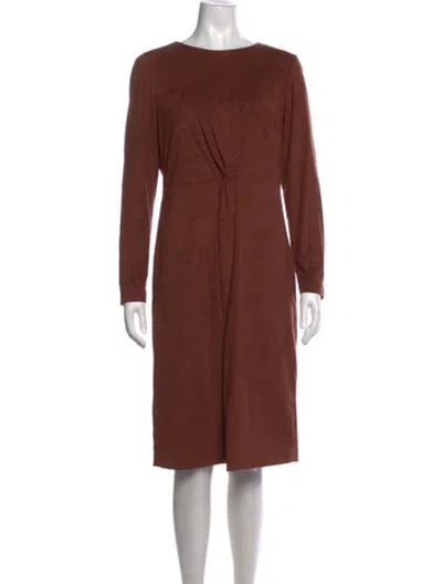 Pre-owned Nicole Miller Crew Neck Knee-length Dress In Brown