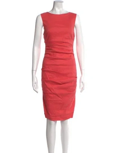 Pre-owned Nicole Miller Crew Neck Knee-length Dress In Orange