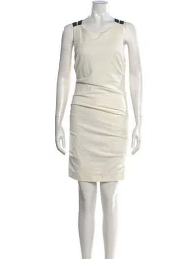Pre-owned Nicole Miller Crew Neck Knee-length Dress In White