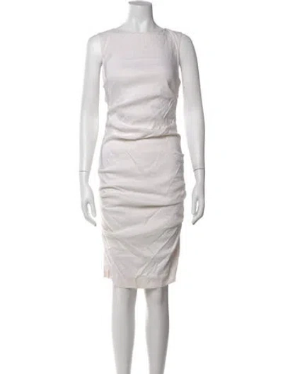 Pre-owned Nicole Miller Crew Neck Knee-length Dress In White