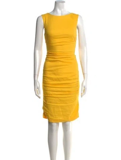 Pre-owned Nicole Miller Crew Neck Knee-length Dress In Yellow