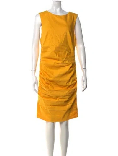 Pre-owned Nicole Miller Crew Neck Knee-length Dress In Yellow