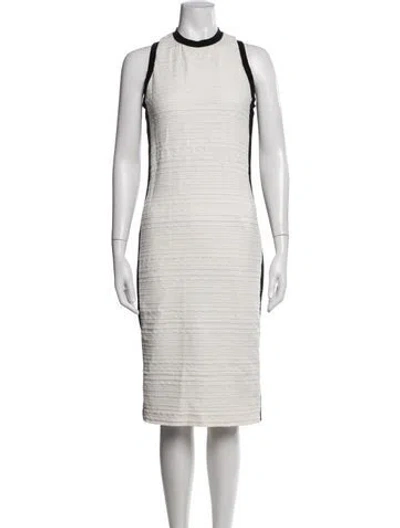 Pre-owned Nicole Miller Crew Neck Midi Length Dress In White