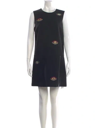 Pre-owned Nicole Miller Crew Neck Mini Dress In Black